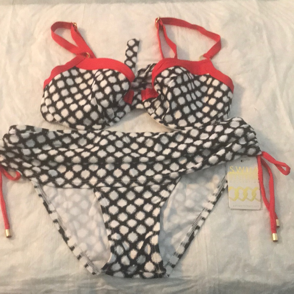 Black and White with red trim bikini set